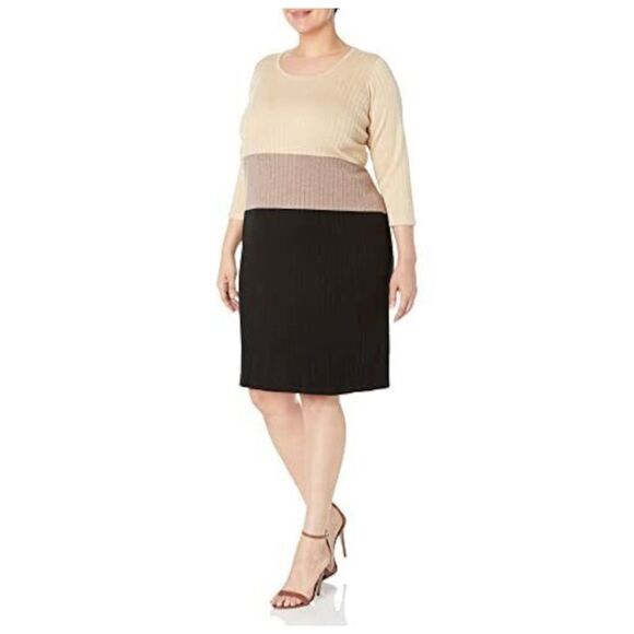 CALVIN KLEIN Dresses & Skirts - CALVIN KLEIN Womens 3/4 Sleeve Scoop Neck Knee Length Wear To Work Shift Dress